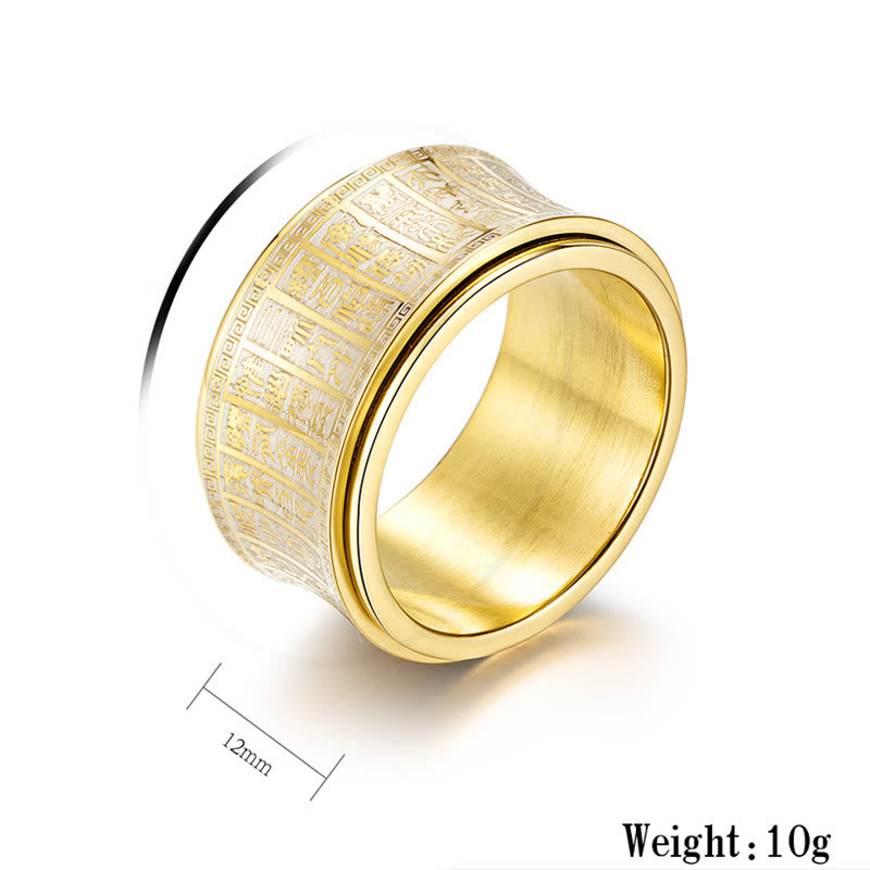 Fortune Jewel Tibetan Seal Script Golden Light Mantra Titanium Steel Spinner Balance Ring