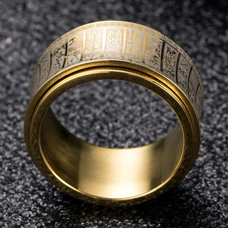 Fortune Jewel Tibetan Seal Script Golden Light Mantra Titanium Steel Spinner Balance Ring