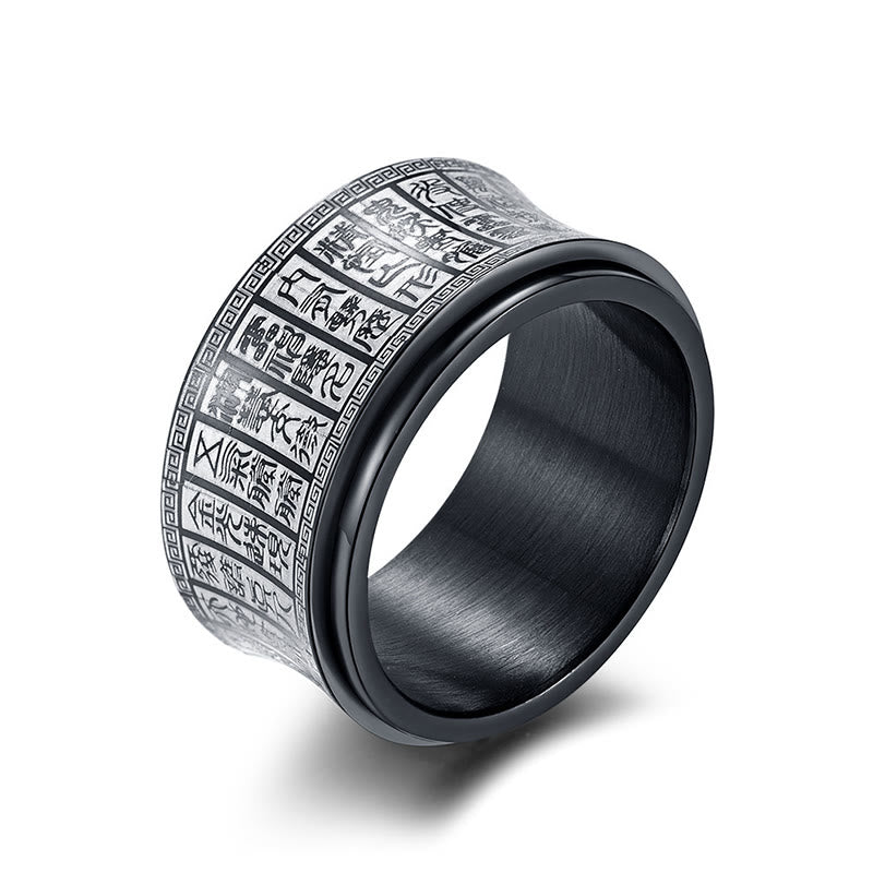 Fortune Jewel Tibetan Seal Script Golden Light Mantra Titanium Steel Spinner Balance Ring