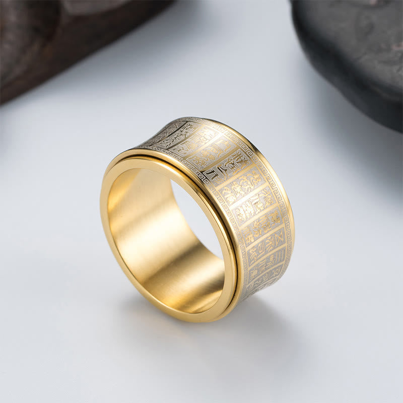 Fortune Jewel Tibetan Seal Script Golden Light Mantra Titanium Steel Spinner Balance Ring