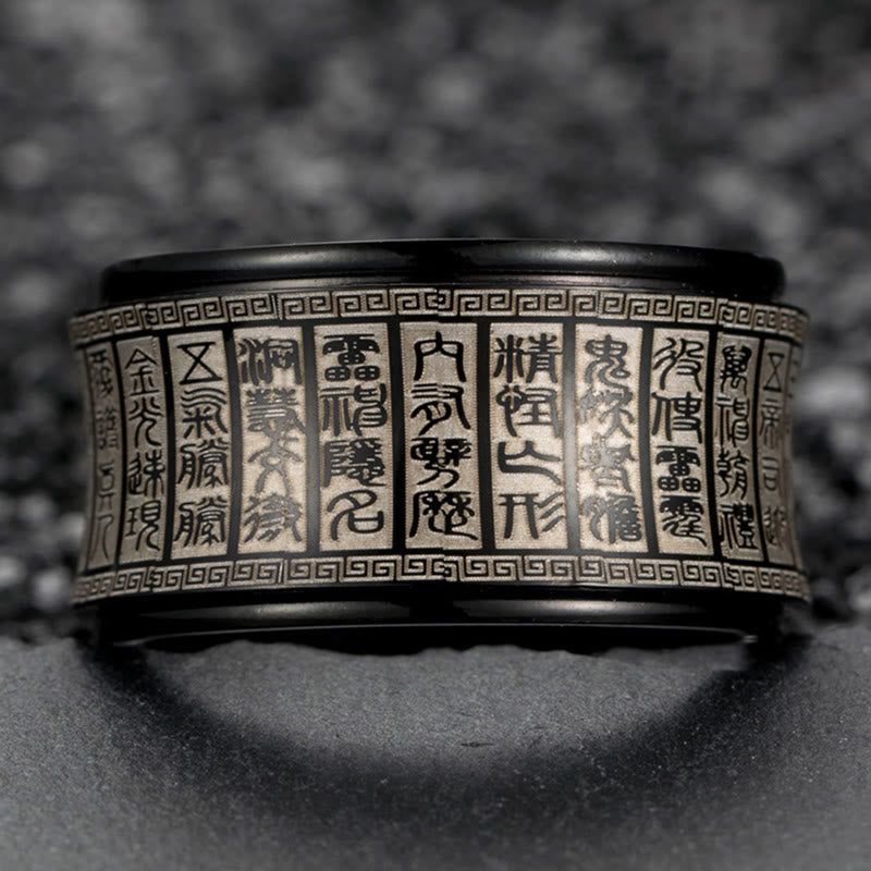 Fortune Jewel Tibetan Seal Script Golden Light Mantra Titanium Steel Spinner Balance Ring