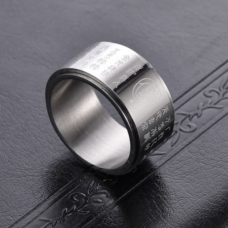 Fortune Jewel Tibetan Golden Light Mantra Titanium Steel Smooth Surface Spinner Balance Ring