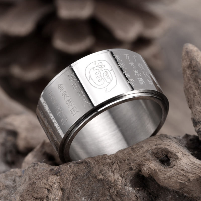 Fortune Jewel Tibetan Golden Light Mantra Titanium Steel Smooth Surface Spinner Balance Ring