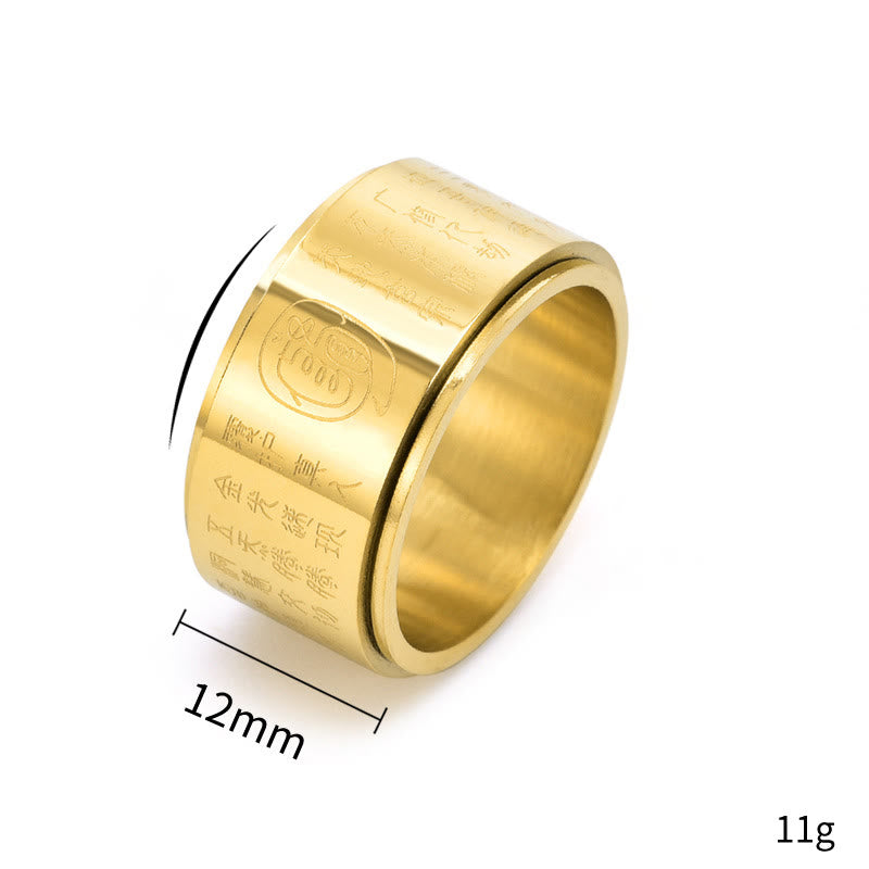 Fortune Jewel Tibetan Golden Light Mantra Titanium Steel Smooth Surface Spinner Balance Ring