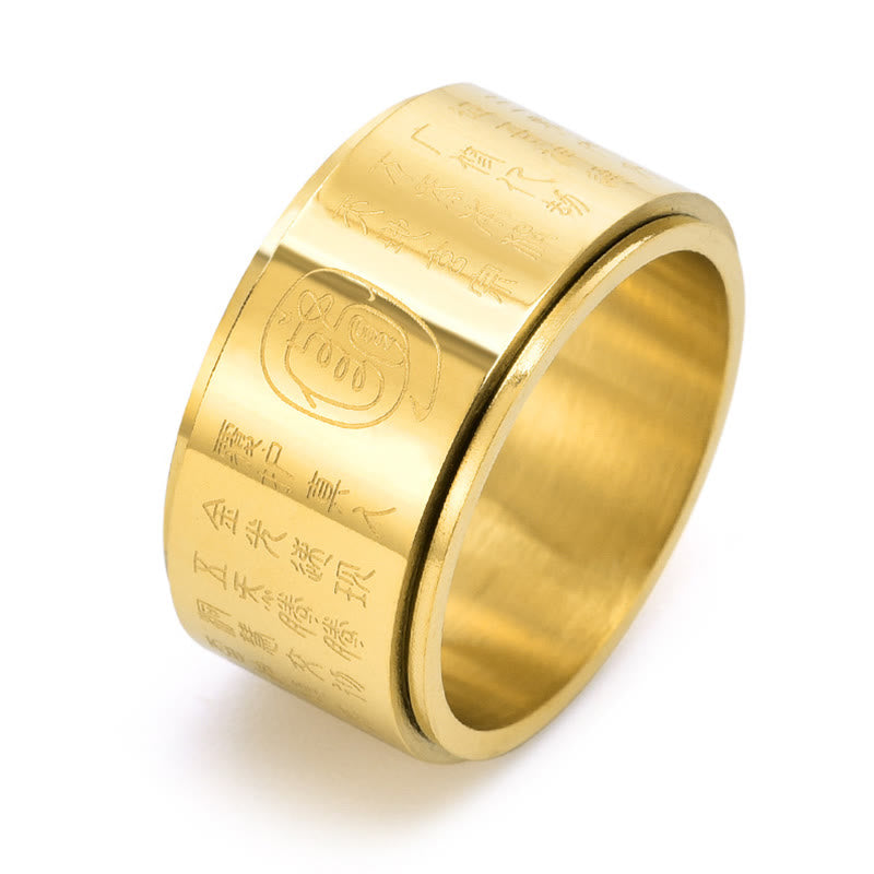 Fortune Jewel Tibetan Golden Light Mantra Titanium Steel Smooth Surface Spinner Balance Ring