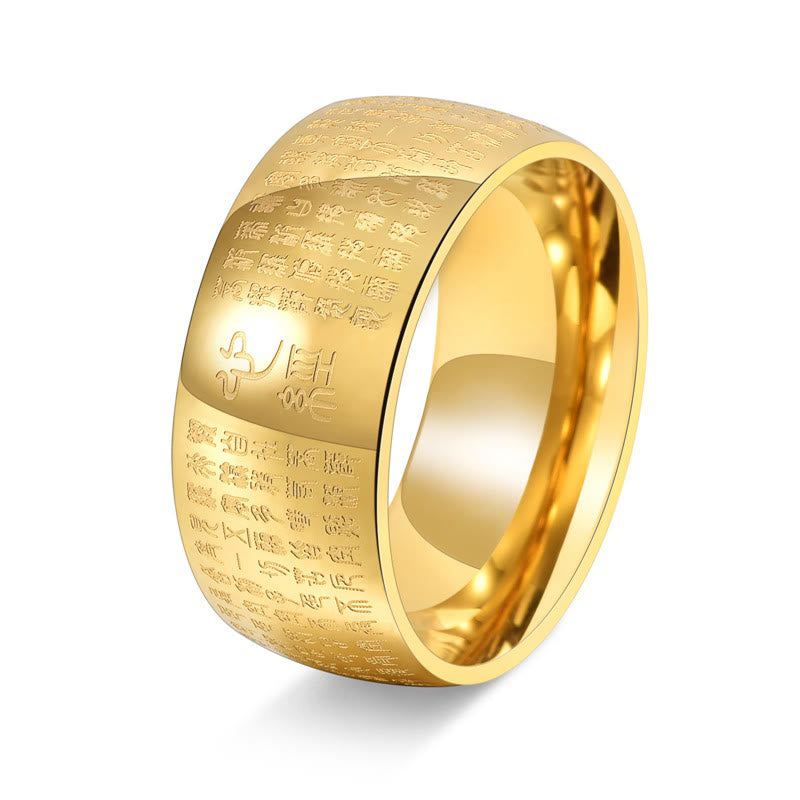Fortune Jewel Tibetan Seal Heart Sutra Titanium Steel Balance Ring