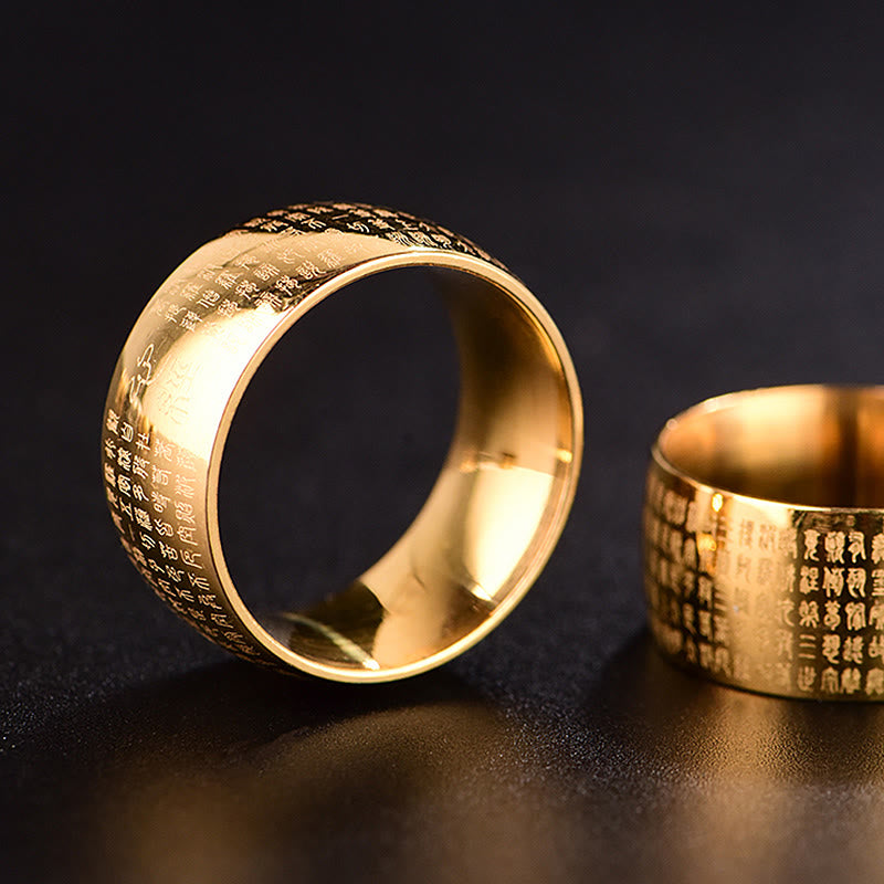 Fortune Jewel Tibetan Seal Heart Sutra Titanium Steel Balance Ring