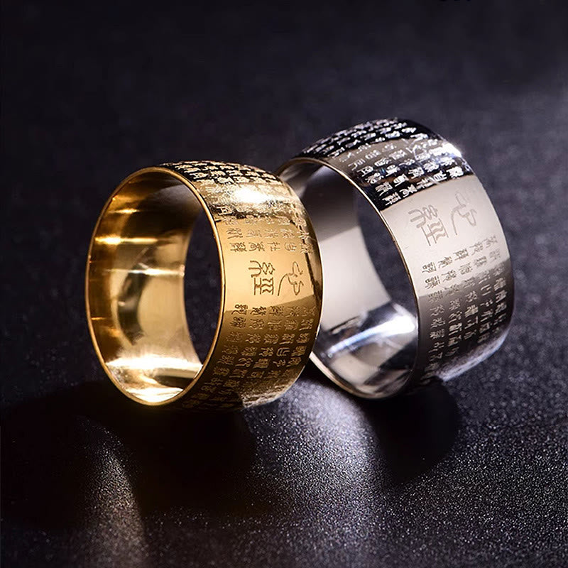 Fortune Jewel Tibetan Seal Heart Sutra Titanium Steel Balance Ring