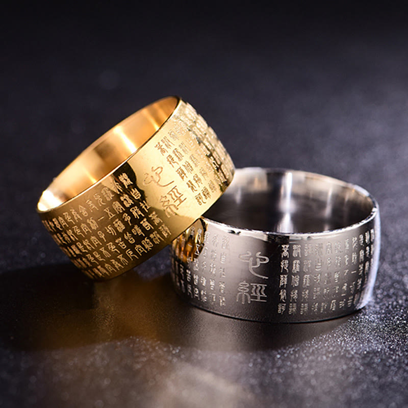 Fortune Jewel Tibetan Seal Heart Sutra Titanium Steel Balance Ring