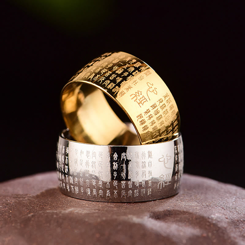 Fortune Jewel Tibetan Seal Heart Sutra Titanium Steel Balance Ring
