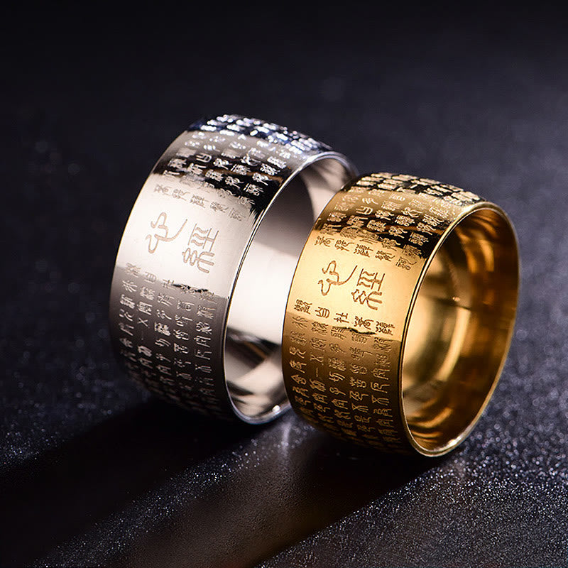 Fortune Jewel Tibetan Seal Heart Sutra Titanium Steel Balance Ring