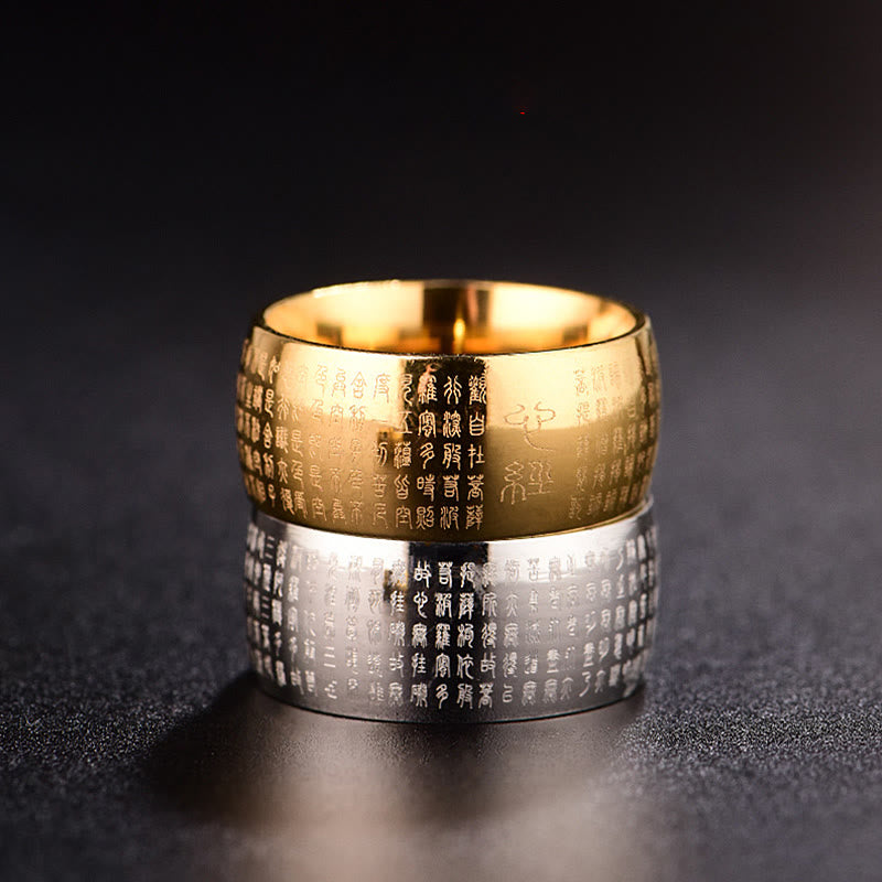 Fortune Jewel Tibetan Seal Heart Sutra Titanium Steel Balance Ring