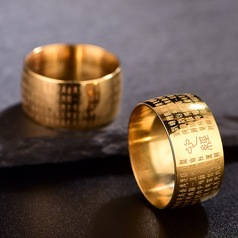 Fortune Jewel Tibetan Seal Heart Sutra Titanium Steel Balance Ring