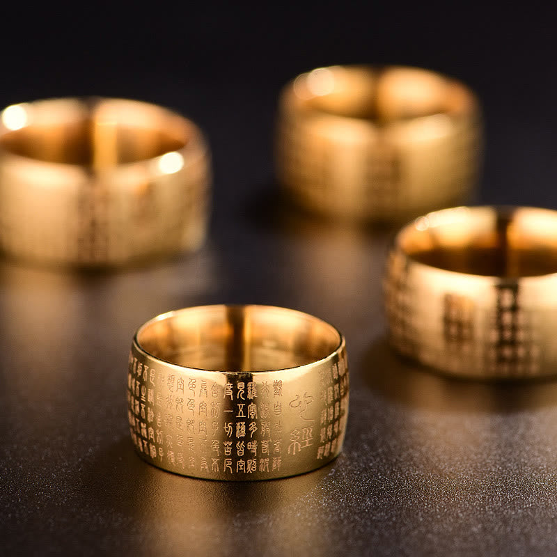 Fortune Jewel Tibetan Seal Heart Sutra Titanium Steel Balance Ring