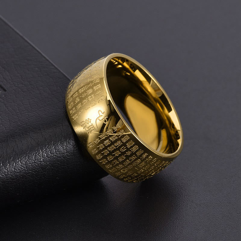 Fortune Jewel Tibetan Seal Heart Sutra Titanium Steel Balance Ring