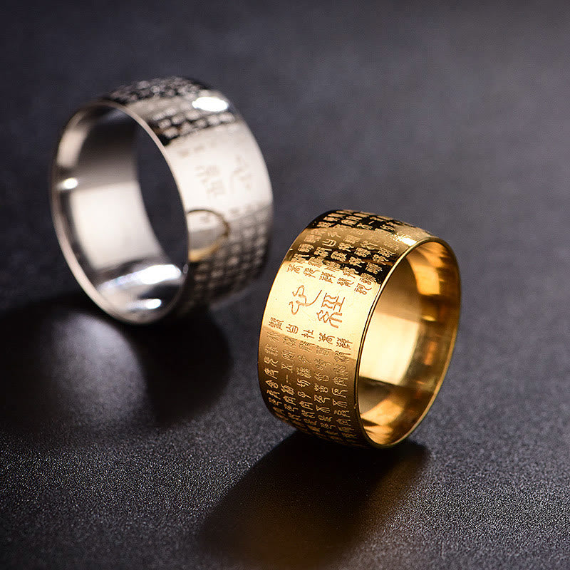 Fortune Jewel Tibetan Seal Heart Sutra Titanium Steel Balance Ring