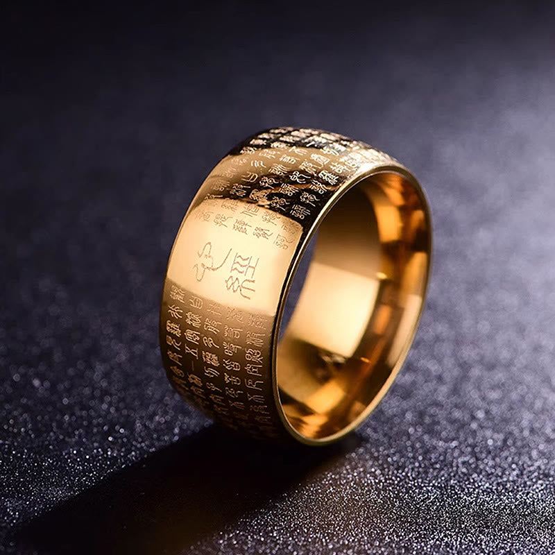 Fortune Jewel Tibetan Seal Heart Sutra Titanium Steel Balance Ring