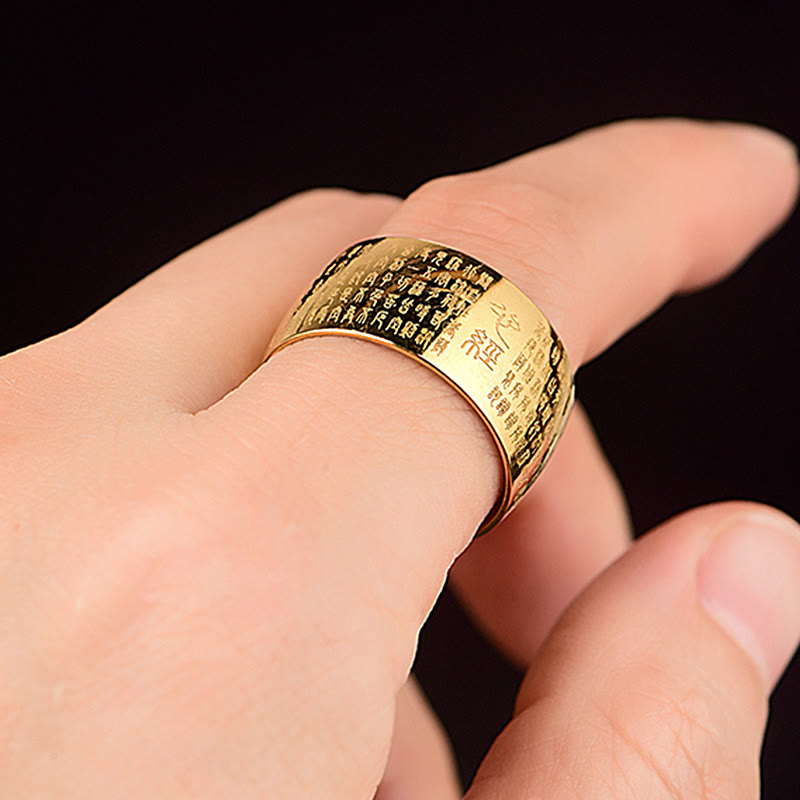 Fortune Jewel Tibetan Seal Heart Sutra Titanium Steel Balance Ring