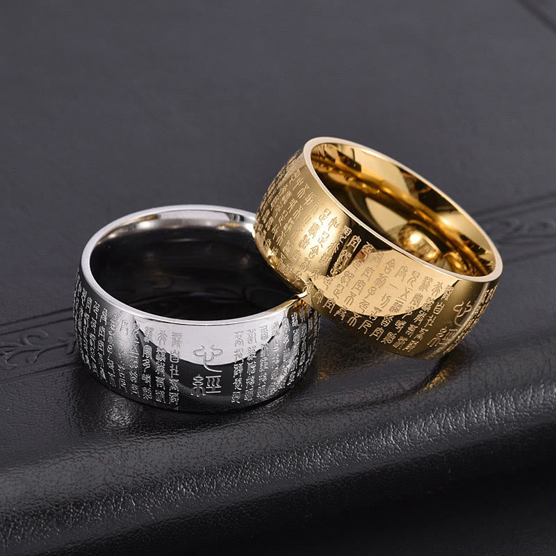 Fortune Jewel Tibetan Seal Heart Sutra Titanium Steel Balance Ring
