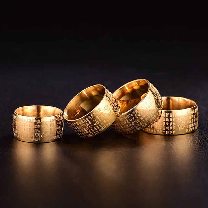 Fortune Jewel Tibetan Seal Heart Sutra Titanium Steel Balance Ring