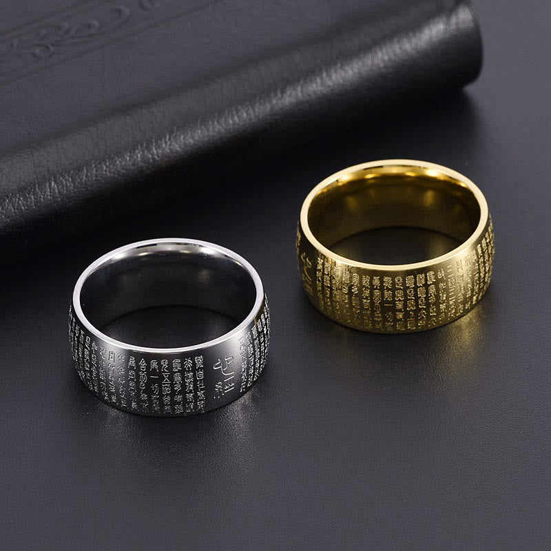 Fortune Jewel Tibetan Seal Heart Sutra Titanium Steel Balance Ring