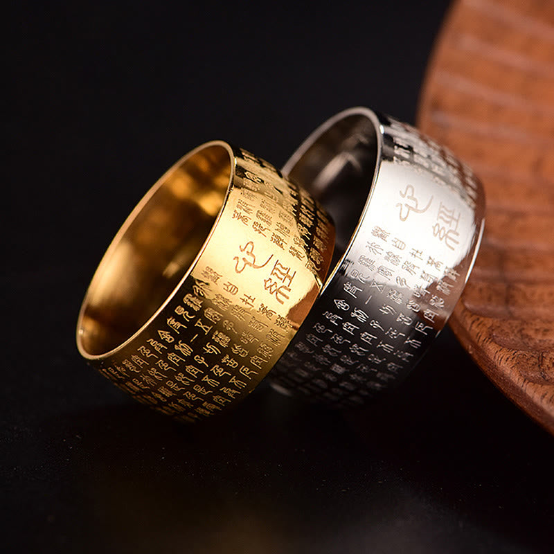 Fortune Jewel Tibetan Seal Heart Sutra Titanium Steel Balance Ring