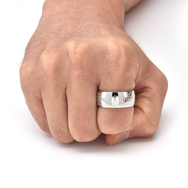 Fortune Jewel Tibetan Seal Heart Sutra Titanium Steel Balance Ring