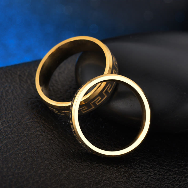 Fortune Jewel Tibetan Great Wall Pattern Titanium Steel Balance Ring