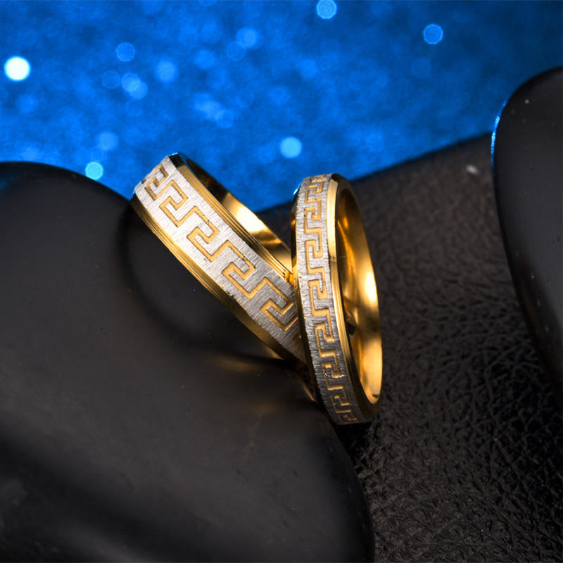 Fortune Jewel Tibetan Great Wall Pattern Titanium Steel Balance Ring