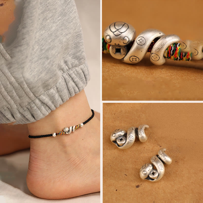 Fortune Jewel Red String 999 Sterling Silver Year Of The Snake Anklet