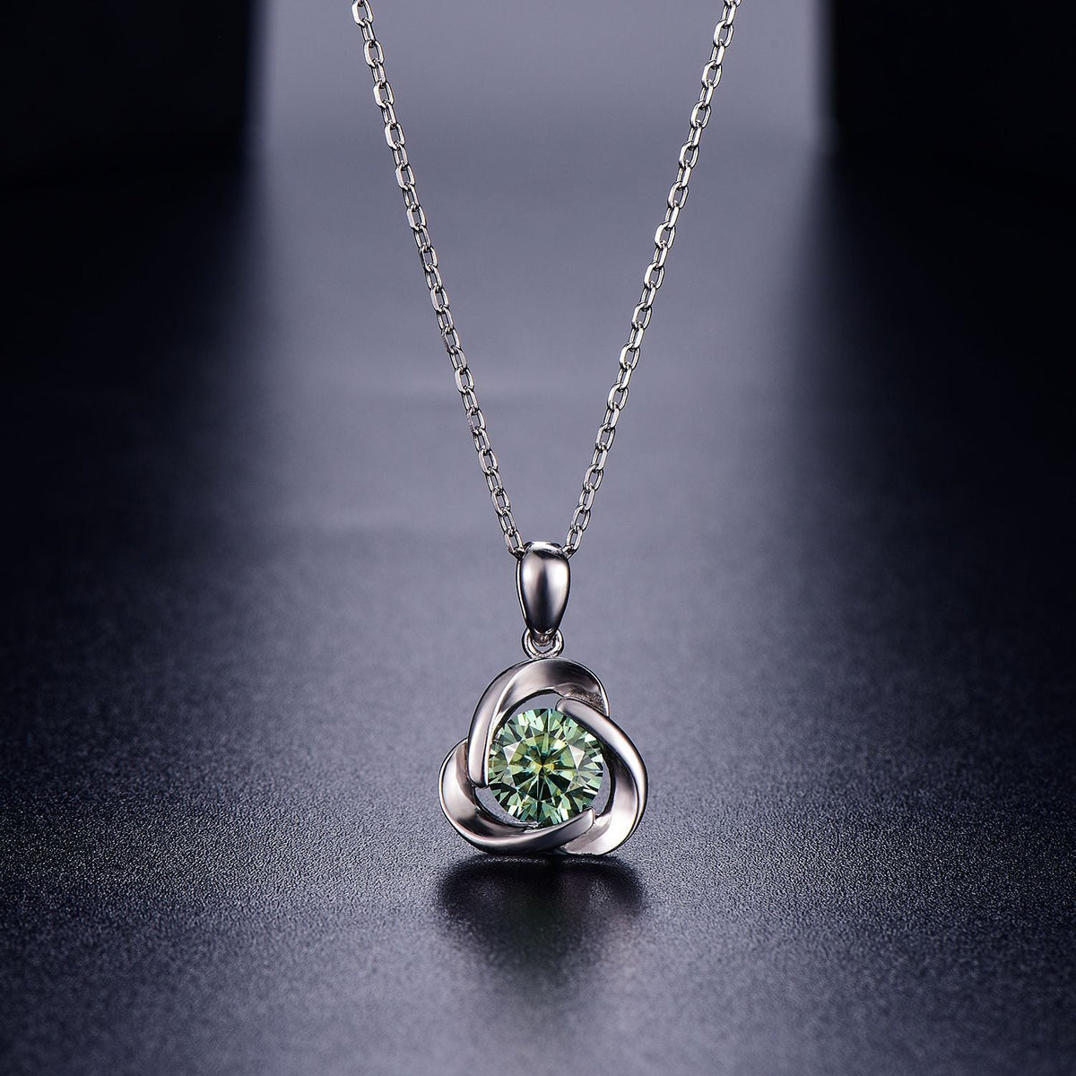 Mira - Round Cut Green Moissanite Classic Necklace