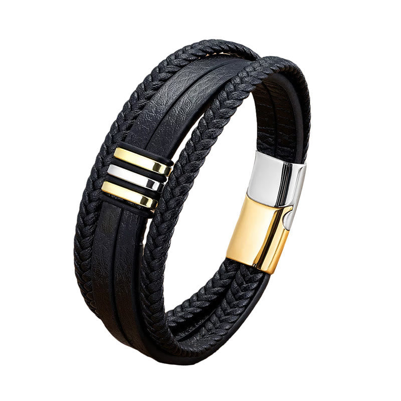 Fortune Jewel Handmade Braided Leather Calm Titanium Steel Buckle Bracelet