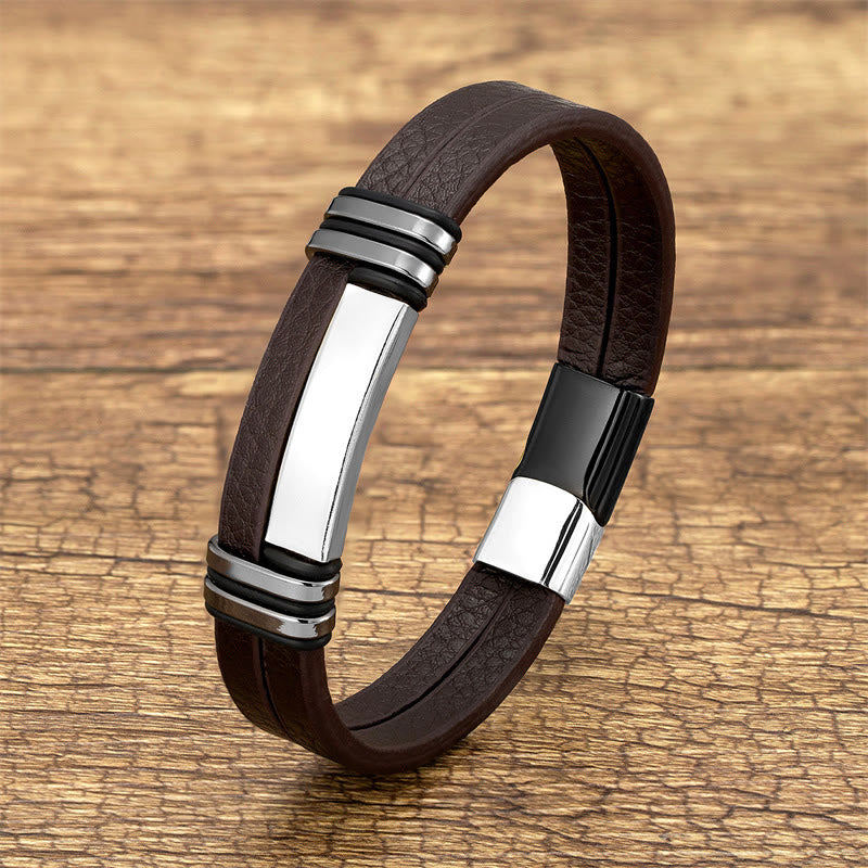 Fortune Jewel Brown Leather Titanium Steel Buckle Balance Bracelet