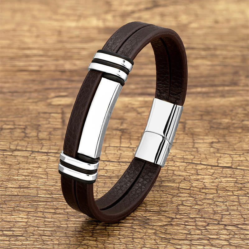 Fortune Jewel Brown Leather Titanium Steel Buckle Balance Bracelet
