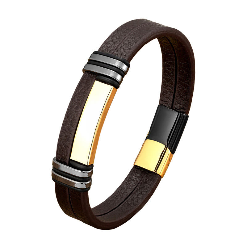 Fortune Jewel Brown Leather Titanium Steel Buckle Balance Bracelet