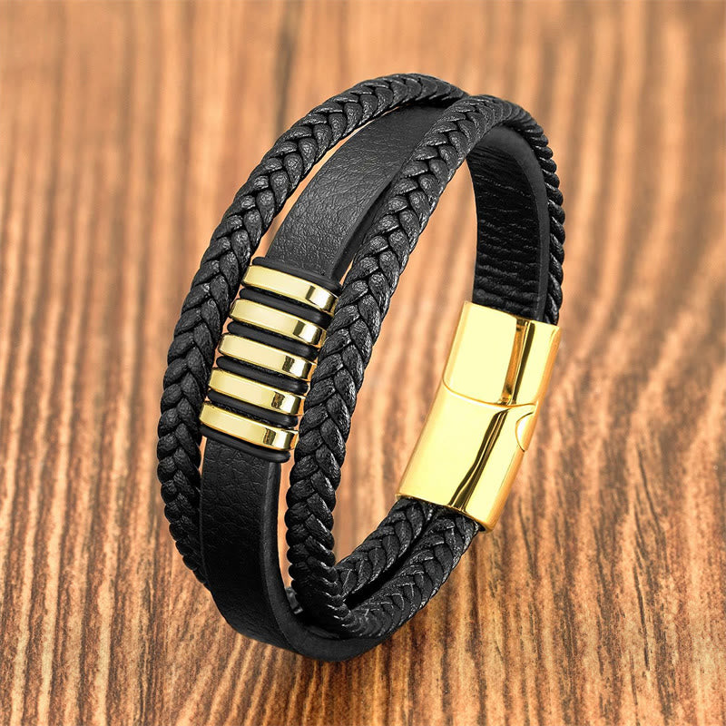 Fortune Jewel Multi-layer Leather Rope Titanium Steel Buckle Balance Bracelet