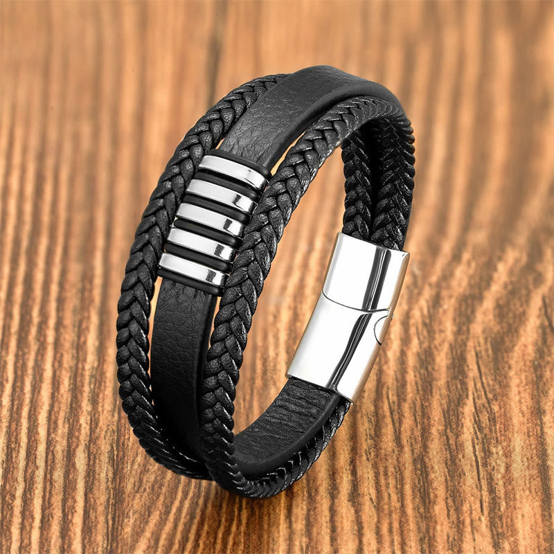 Fortune Jewel Multi-layer Leather Rope Titanium Steel Buckle Balance Bracelet