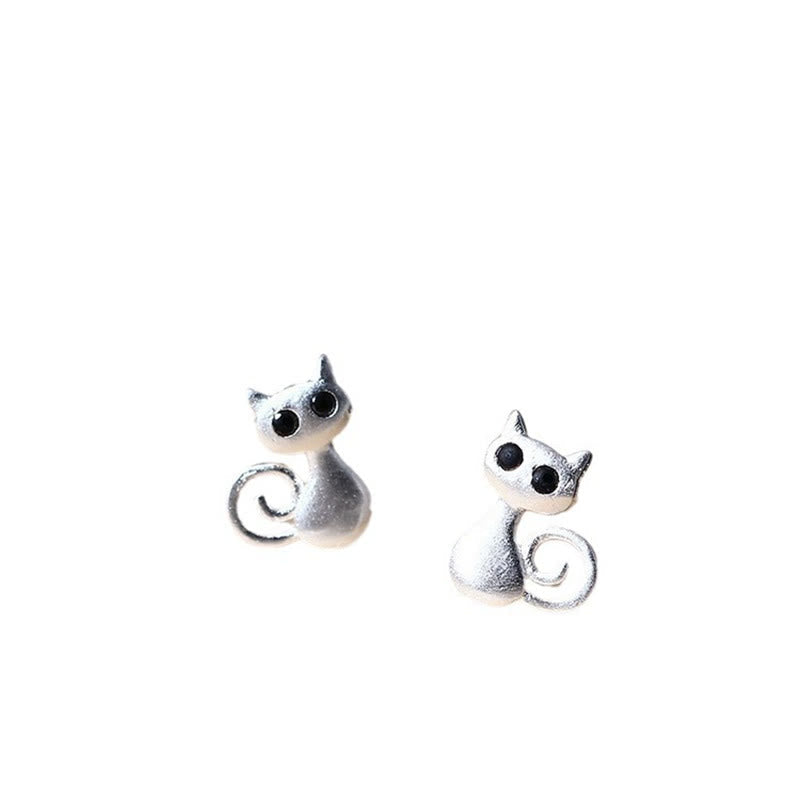 Fortune Jewel 925 Sterling Silver Posts Cute Cat Kitten Blessing Stud Earrings