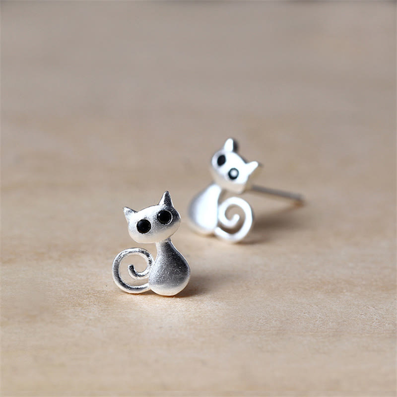 Fortune Jewel 925 Sterling Silver Posts Cute Cat Kitten Blessing Stud Earrings