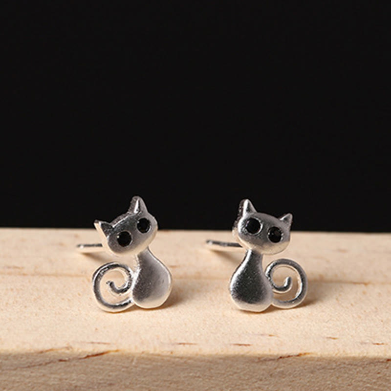 Fortune Jewel 925 Sterling Silver Posts Cute Cat Kitten Blessing Stud Earrings