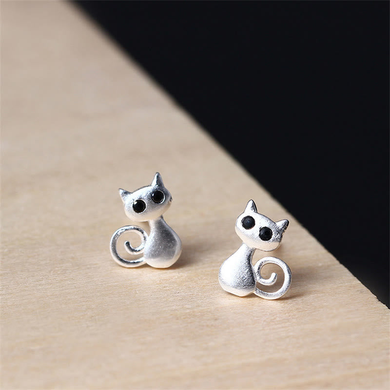 Fortune Jewel 925 Sterling Silver Posts Cute Cat Kitten Blessing Stud Earrings
