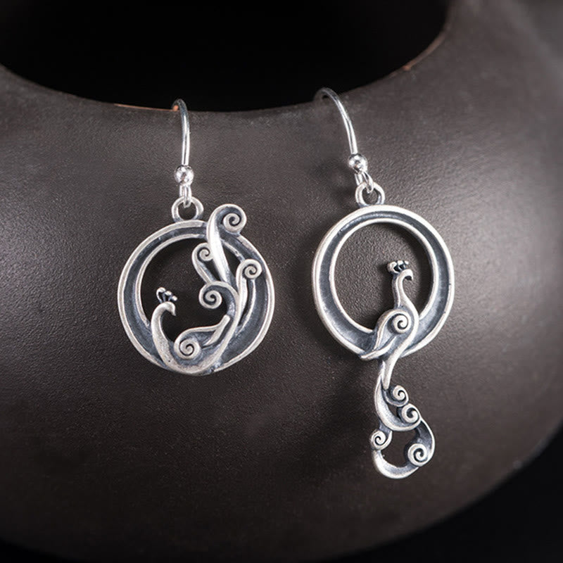Fortune Jewel 925 Sterling Silver Round Asymmetry Peacock Fortune Earrings