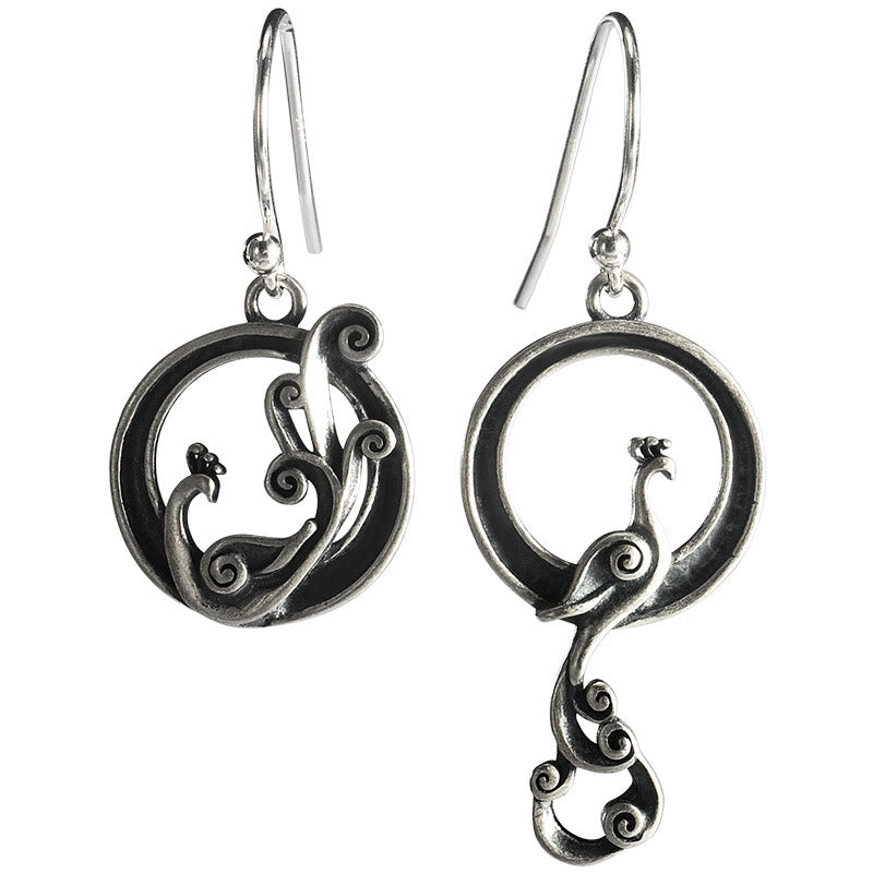 Fortune Jewel 925 Sterling Silver Round Asymmetry Peacock Fortune Earrings