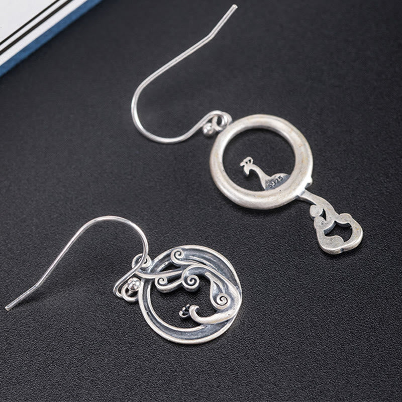Fortune Jewel 925 Sterling Silver Round Asymmetry Peacock Fortune Earrings