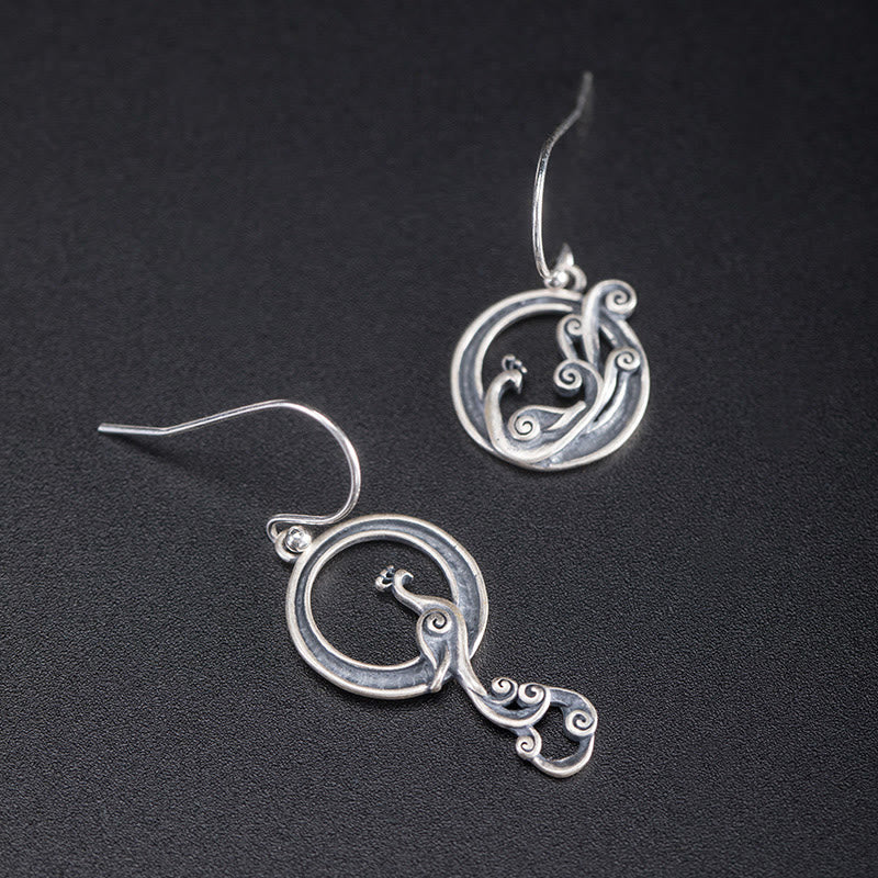 Fortune Jewel 925 Sterling Silver Round Asymmetry Peacock Fortune Earrings