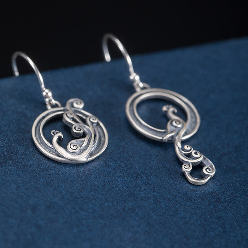 Fortune Jewel 925 Sterling Silver Round Asymmetry Peacock Fortune Earrings