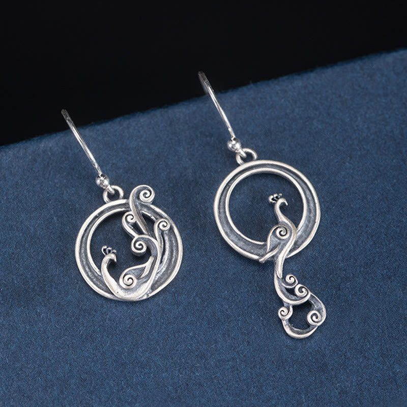 Fortune Jewel 925 Sterling Silver Round Asymmetry Peacock Fortune Earrings