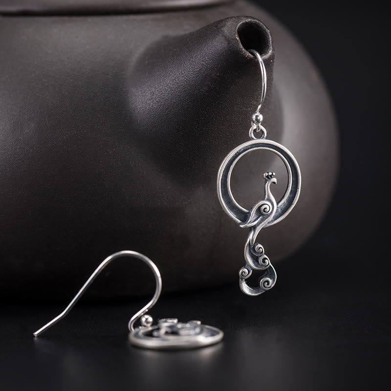 Fortune Jewel 925 Sterling Silver Round Asymmetry Peacock Fortune Earrings