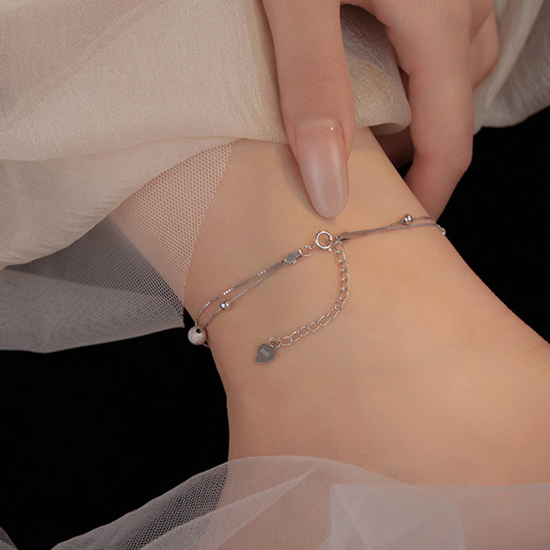 Fortune Jewel 925 Sterling Silver Ginkgo Leaf Double Layer Protection Anklet