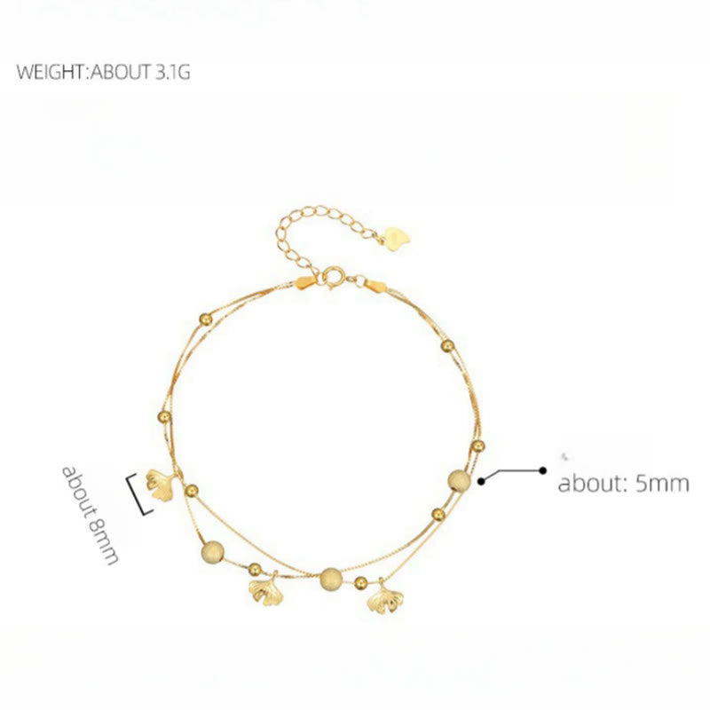 Fortune Jewel 925 Sterling Silver Ginkgo Leaf Double Layer Protection Anklet